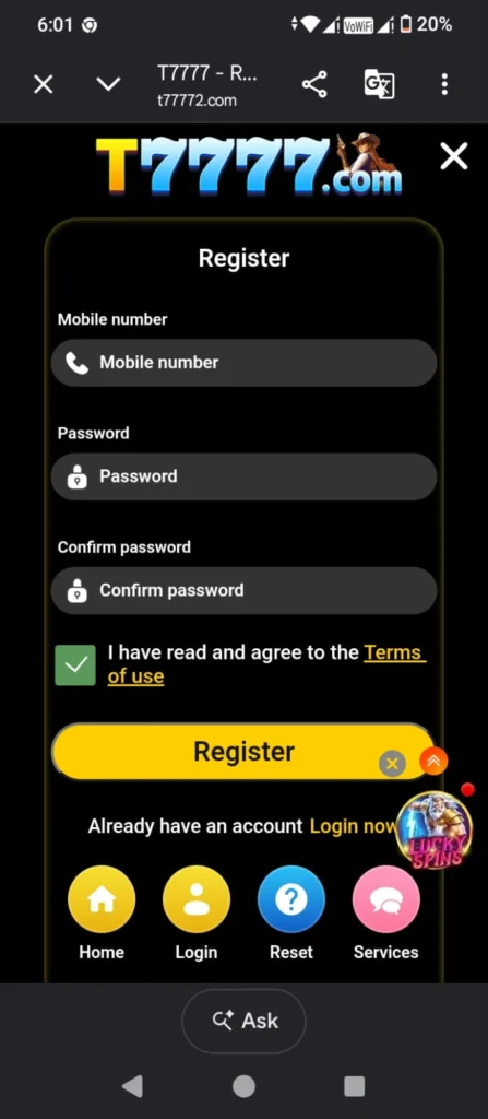 T7777 Game register